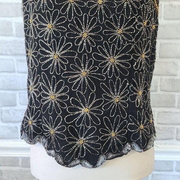 Vintage Mark & John By Gopal Silk Black Beaded Halter Top Blouse Elegant Party L - Picture 12 of 13